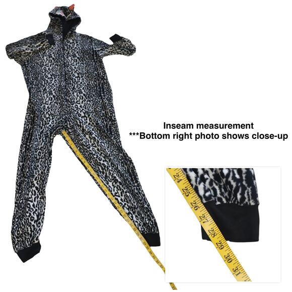 Nick & Nora Cat Footless Pajamas Fleece One Piece Zip Size Medium - Picture 6 of 8